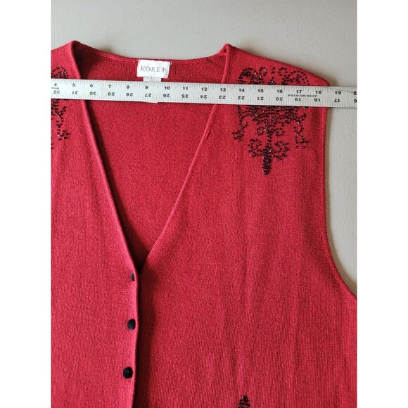 Koret Vest Women's L Wool Blend Red Sweater Knit Grandmacore Vintage Beaded Embe - Picture 8 of 10